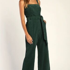 Lulus Chic Hunter Green Strapless Jumpsuit with Wide-Leg Pants